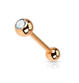 Zungenpiercing Roségold mit Kristall-Zirkonia – Chirurgenstahl 316L / PVD | 1,6 x 16 mm