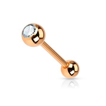 Zungenpiercing Roségold mit Kristall-Zirkonia – 1,6 x 16 mm