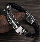 Schwarzes Lederarmband mit Edelstahl Schild