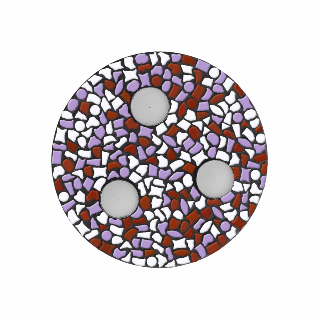 Waxinelichthouder Wit-Violet-Bruin Mozaiek pakket PREMIUM