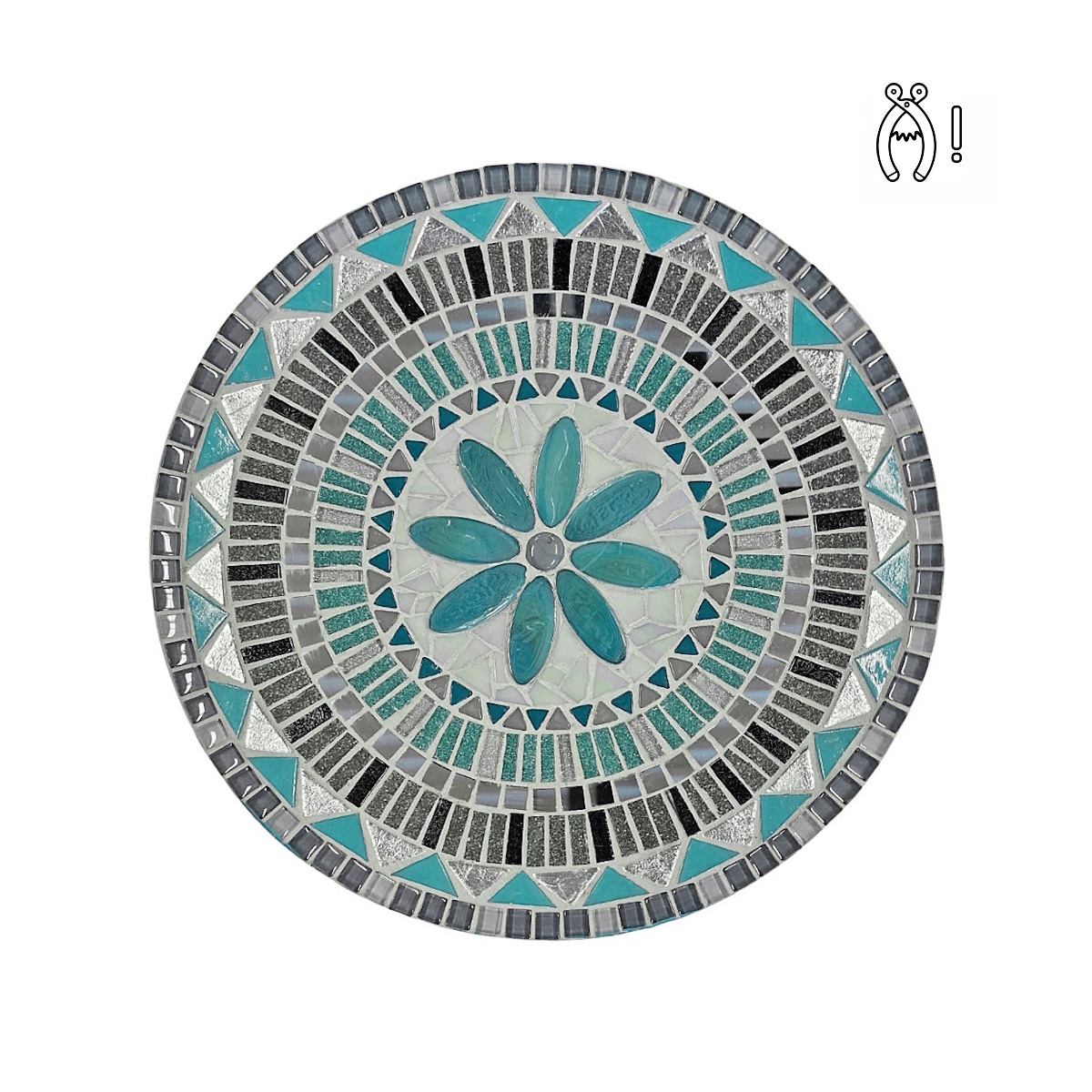 Mozaiek schaal Bloem grijs-zilver-turquoise