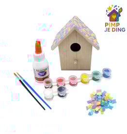 Knutselpakket Vogelhuisje Lichtblauw-Roze-Creme