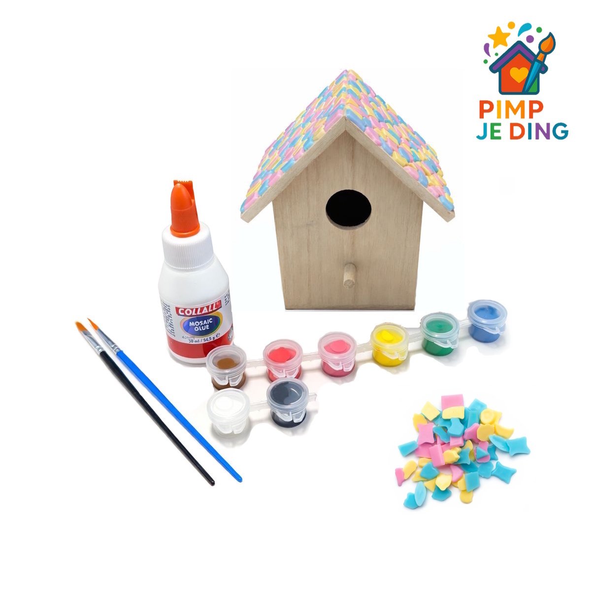 Knutselpakket Vogelhuisje Lichtblauw-Roze-Creme