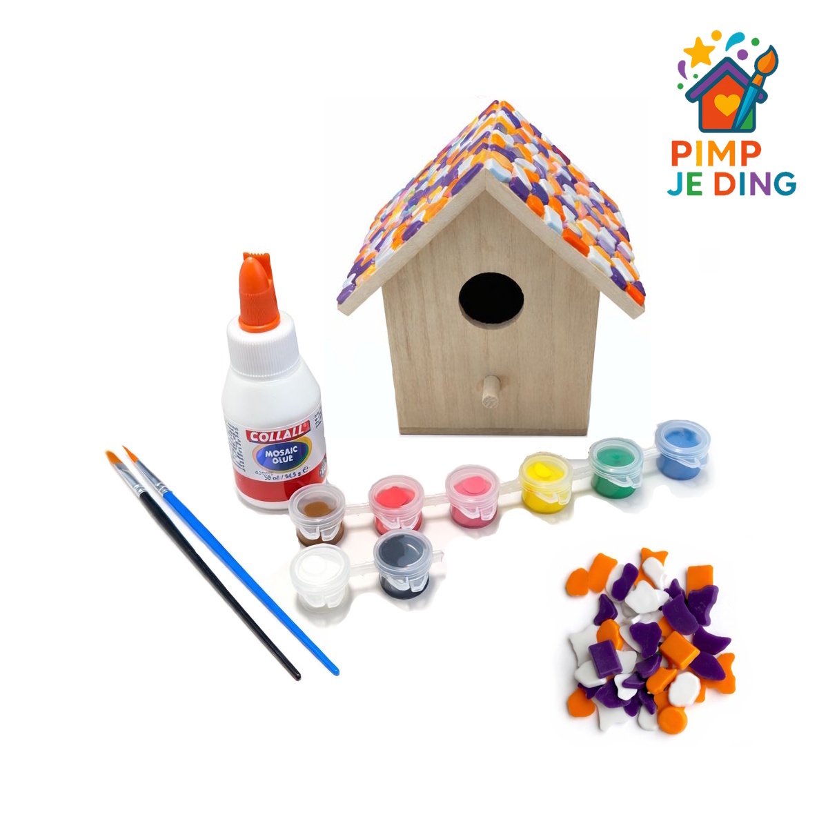 Knutselpakket Vogelhuisje Paars-Oranje-Wit