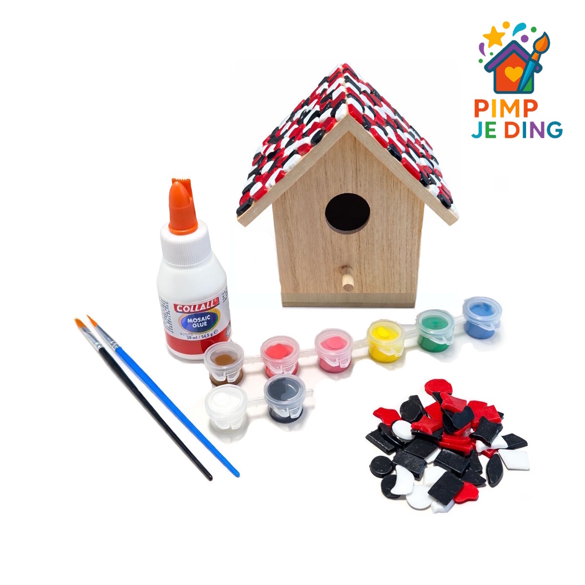 Knutselpakket Vogelhuisje Rood-Wit-Zwart