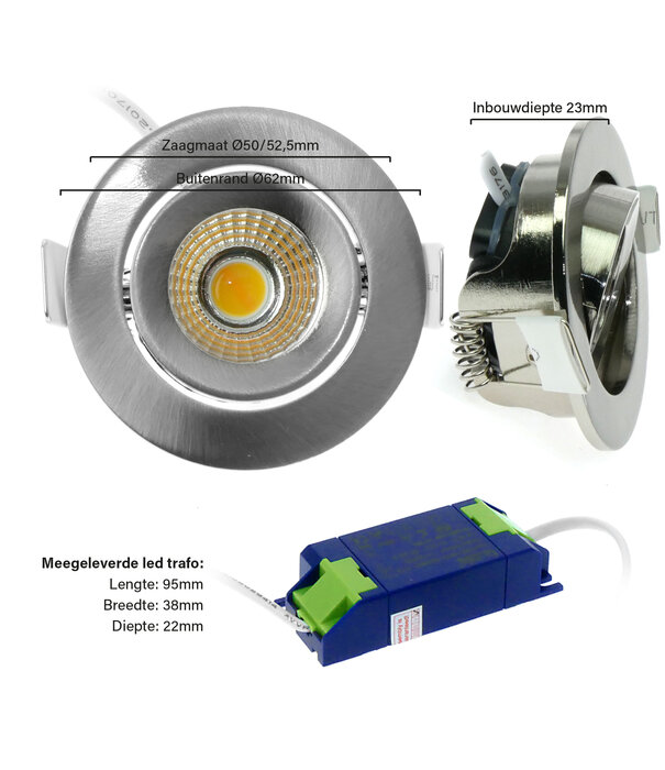 ED-10059 Led inbouwspot kleine inbouwdiepte IP54 dim to warm, rond, geb. nikkel, 55mm