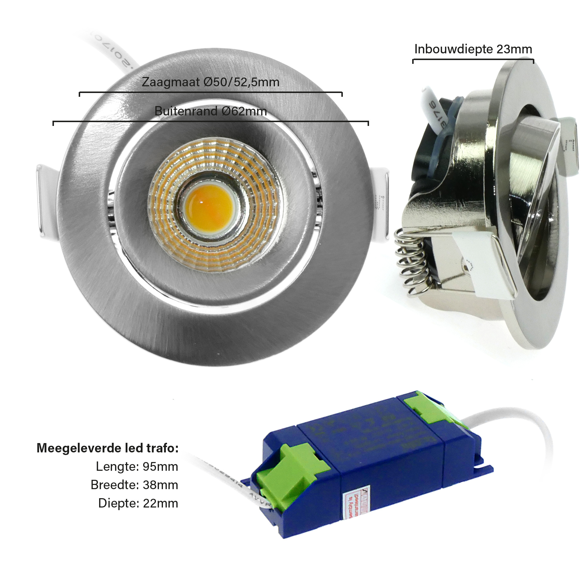 ED-10059 Led inbouwspot kleine inbouwdiepte IP54 dim to warm, rond, geb. nikkel, 55mm