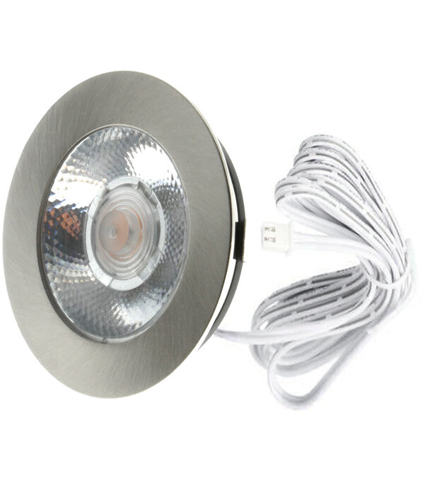 ED-10045 Spot à led pour meubles, petit encastré IP54 blanc chaud, rond, nickel brossé, 55mm