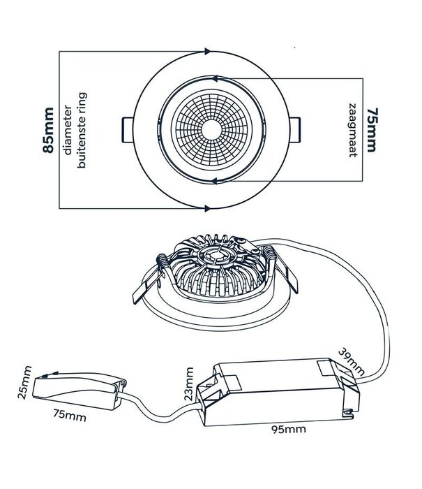 ED-10080 Spot encastré à LED gradable Zigbee noir, RGBWW, faible profondeur d'encastrement, IP54