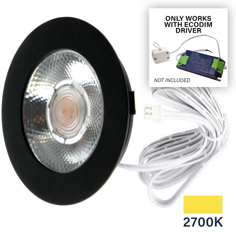 ED-10046 Led meubelspot kleine inbouwdiepte IP54 warm wit, rond, zwart, 55mm