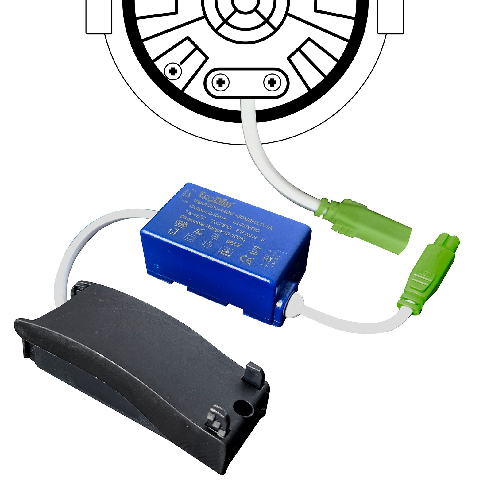 ED-10023 Led inbouwspot kleine inbouwdiepte IP54 dim to warm, rond, zwart, 75mm