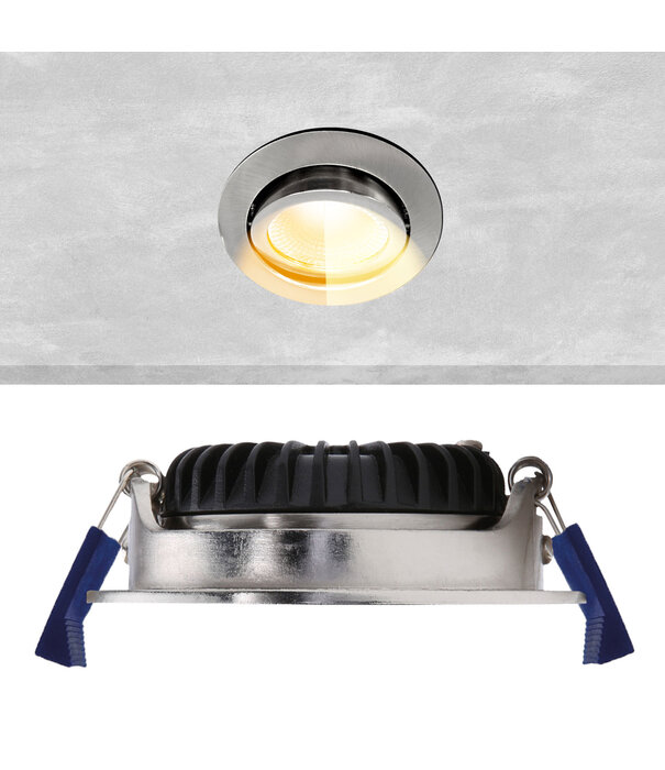 ED-10024 Led recessed spotlight small recessed depth IP54 dim to warm, round, brushed nickel, 75mm