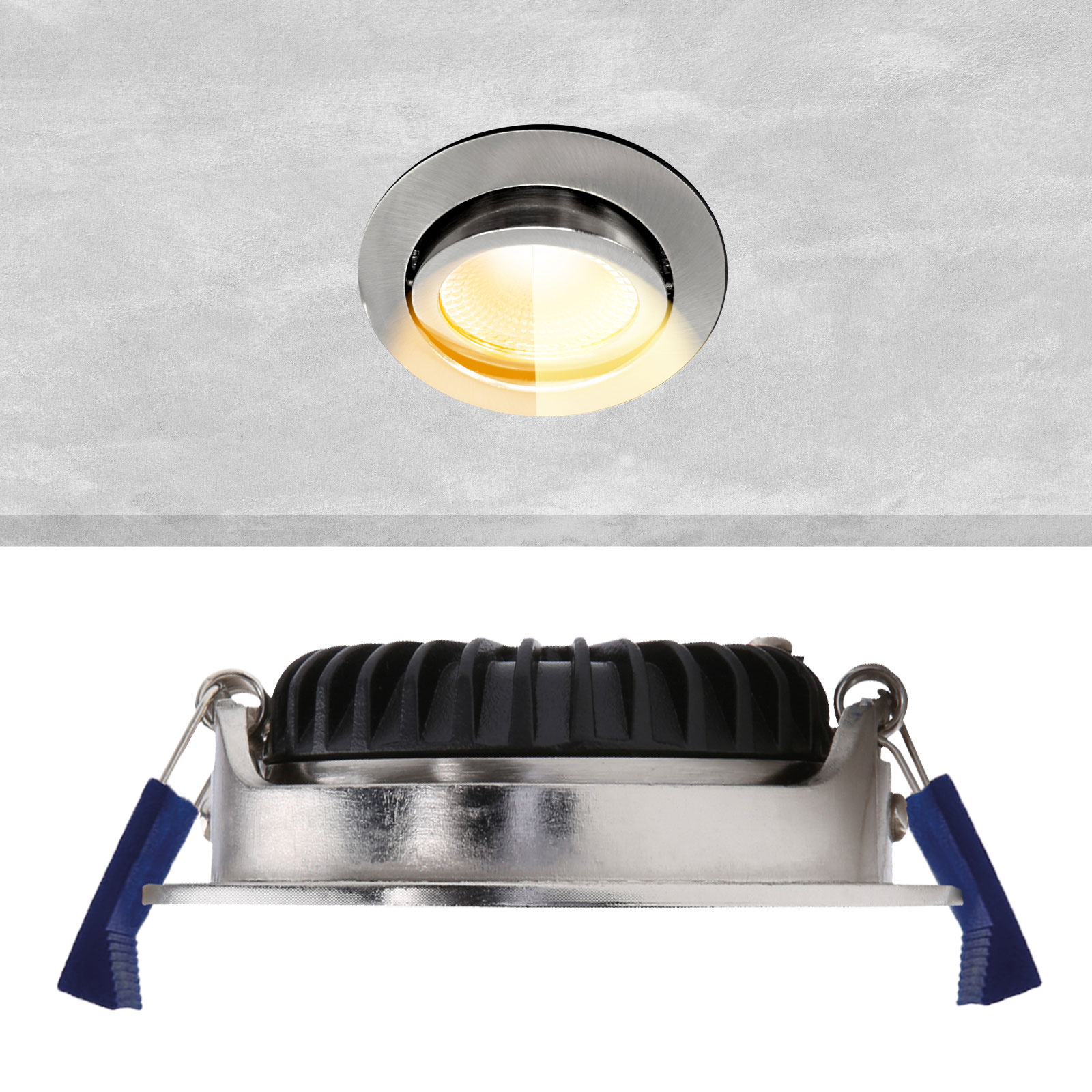 ED-10024 Led recessed spotlight small recessed depth IP54 dim to warm, round, brushed nickel, 75mm