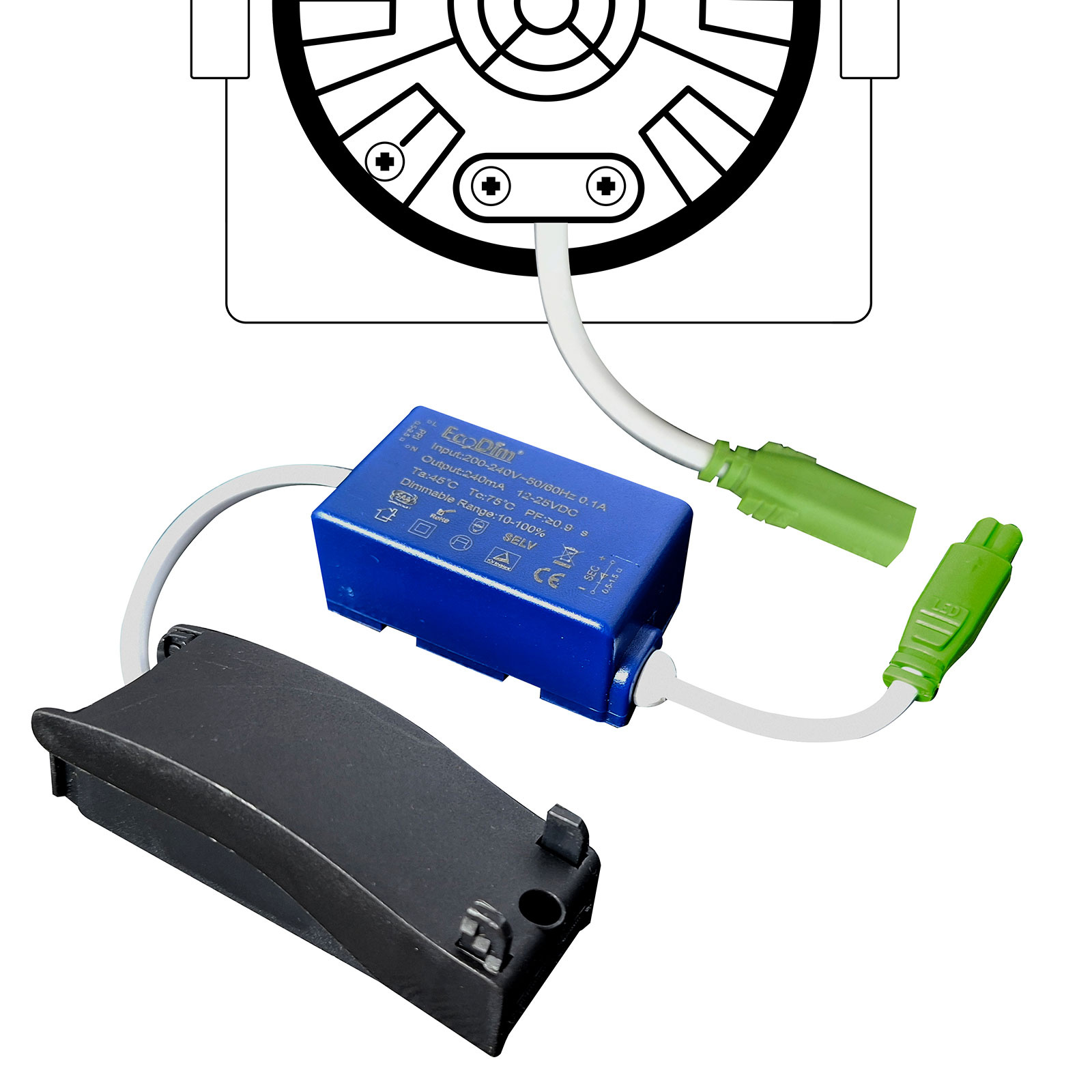 ED-10026 Led inbouwspot kleine inbouwdiepte IP54 dim to warm, vierkant, zwart, 75mm