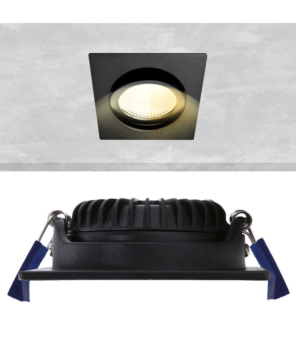 ED-10026 Led inbouwspot kleine inbouwdiepte IP54 dim to warm, vierkant, zwart, 75mm
