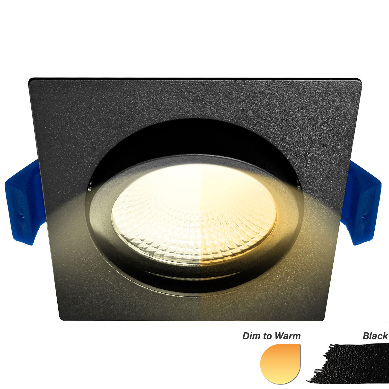 ED-10026 Led inbouwspot kleine inbouwdiepte IP54 dim to warm, vierkant, zwart, 75mm