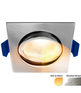 ED-10027 Spot encastré à diodes électroluminescentes petit encastrement IP54 dim to warm, carré, nickel brossé, 75mm