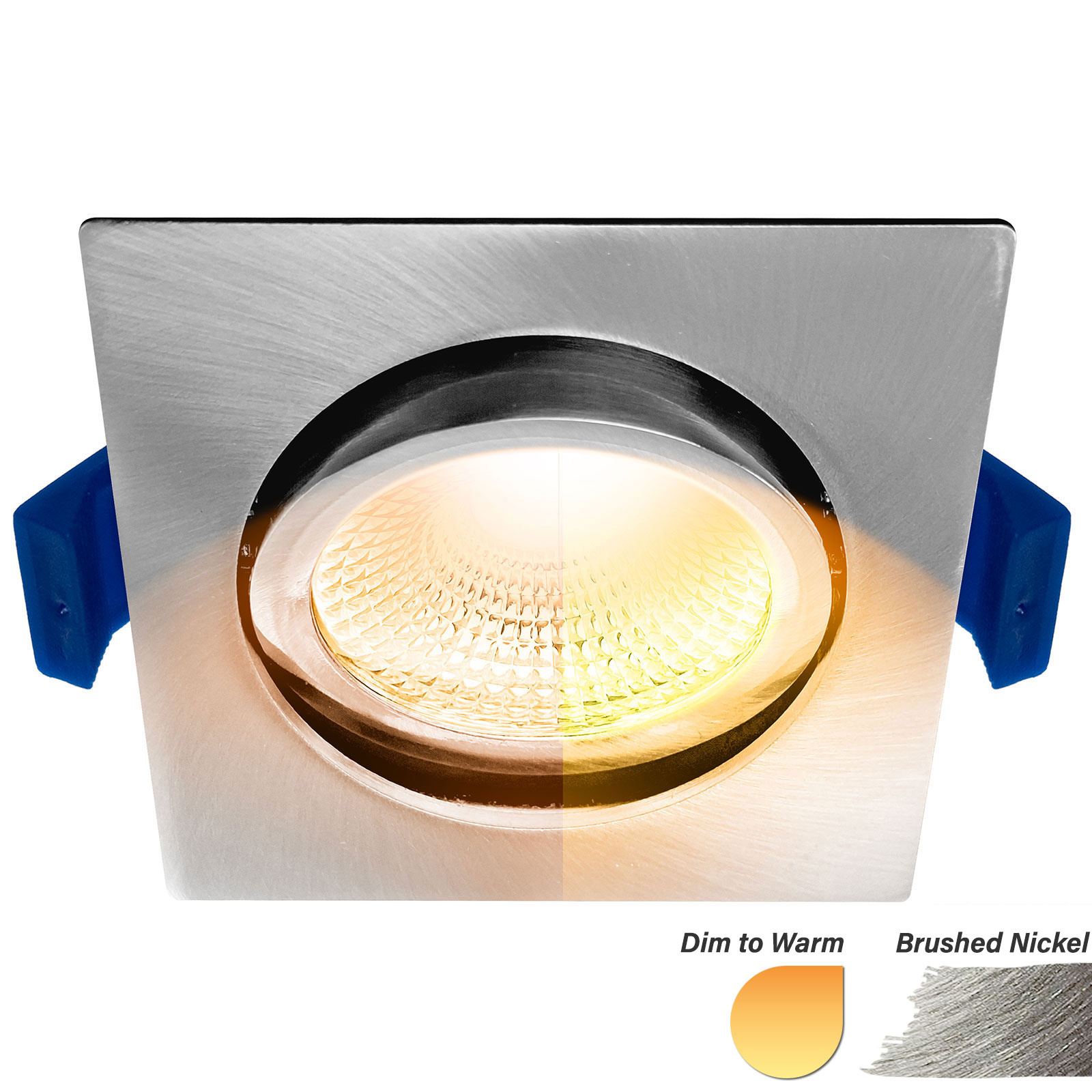 ED-10027 Led-Einbaustrahler kleine Einbautiefe IP54 gedimmt bis warm, quadratisch, gebürstetes Nickel, 75mm