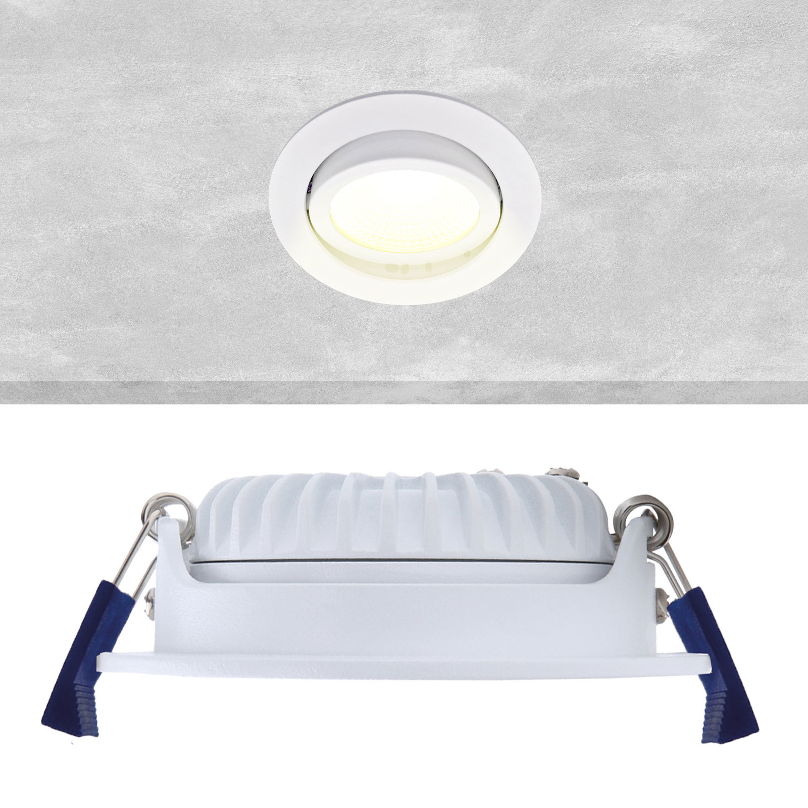 ED-10028 Led recessed spotlight small recessed depth IP54 warm white, round, white, 75mm