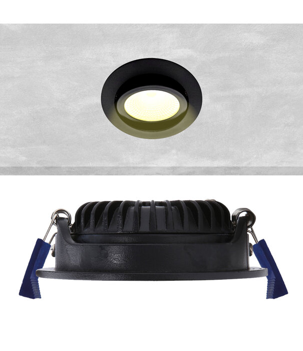 ED-10029 Led inbouwspot kleine inbouwdiepte IP54 warm wit, rond, zwart, 75mm
