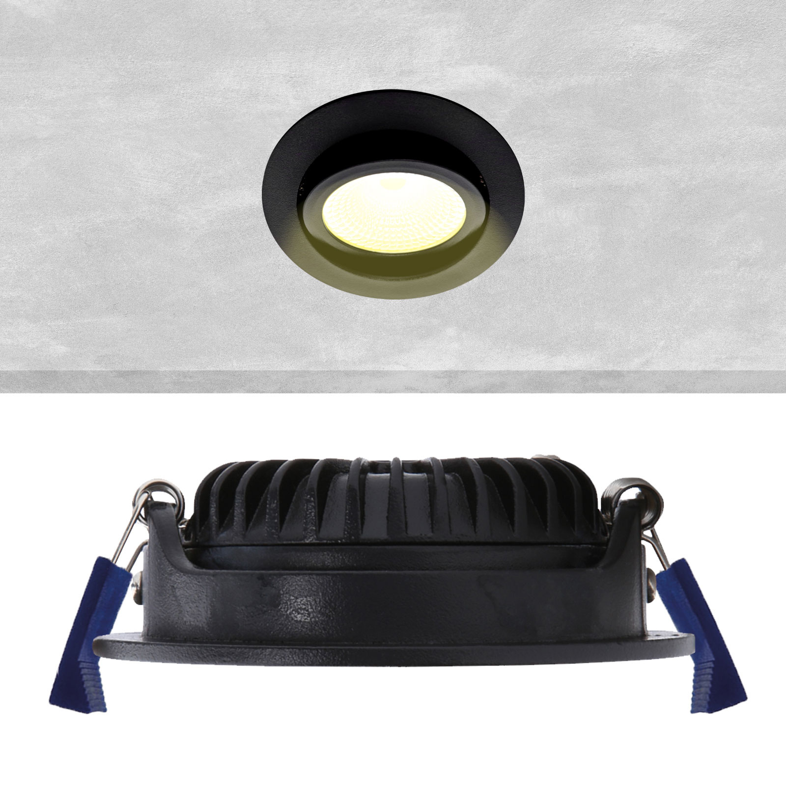 ED-10029 Led inbouwspot kleine inbouwdiepte IP54 warm wit, rond, zwart, 75mm