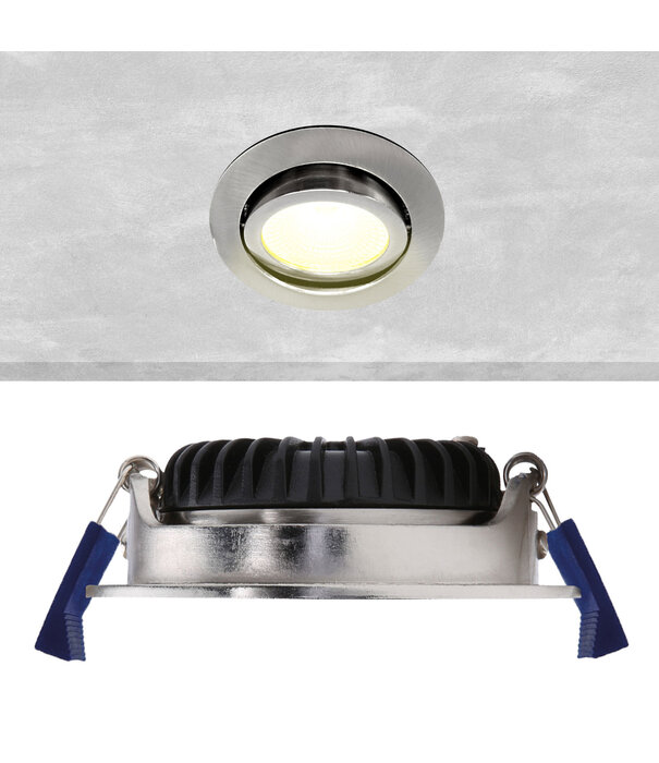 ED-10030 Led recessed spotlight small recessed depth IP54 warm white, round, brushed nickel, 75mm