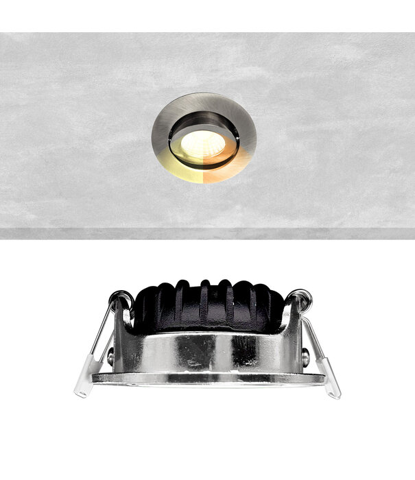 ED-10059 Led recessed spotlight small recessed depth IP54 dim to warm, round, brushed nickel, 55mm