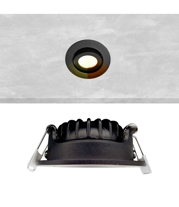 ED-10060 Led-Einbaustrahler kleine Einbautiefe IP54 gedimmt bis warm, rund, schwarz, 55mm