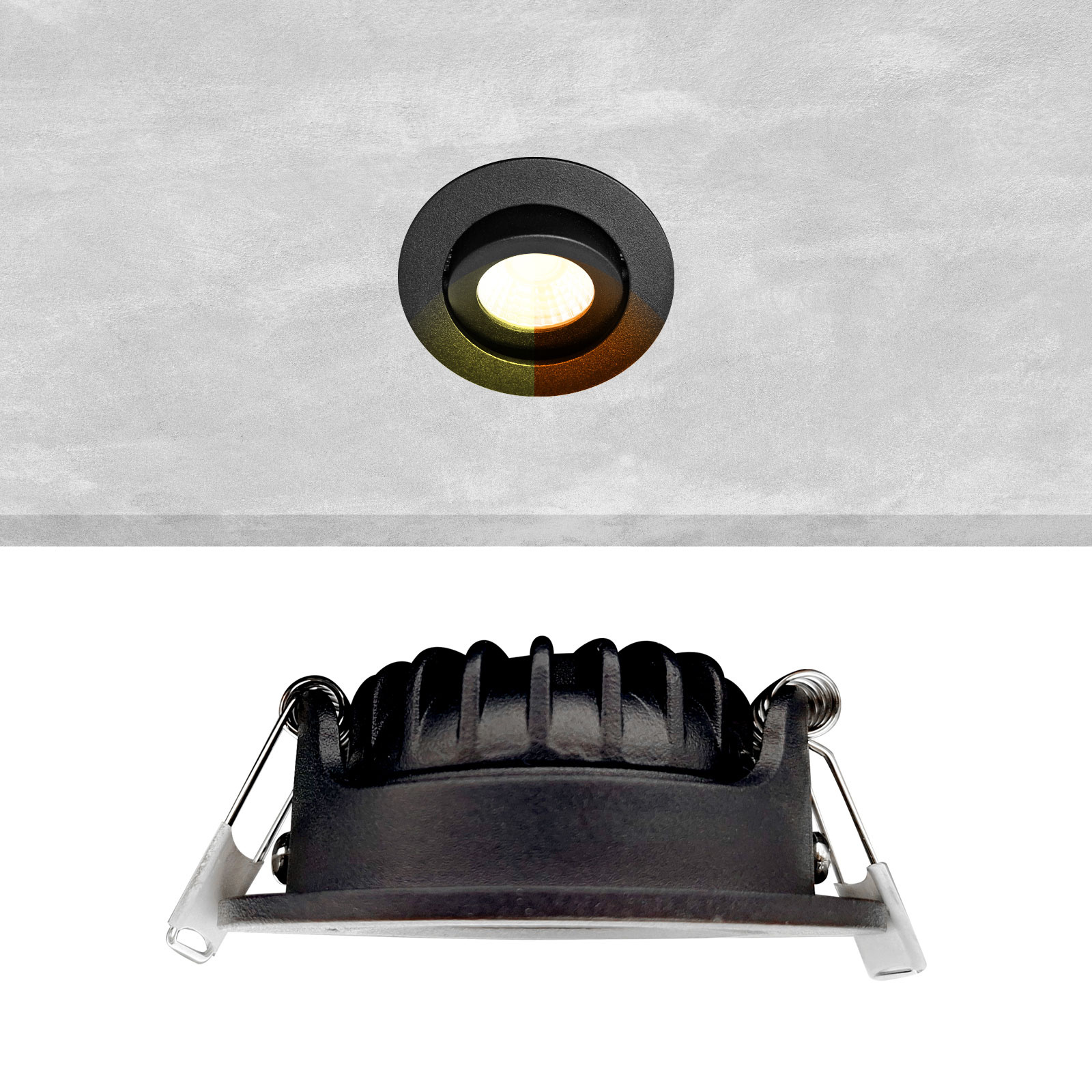 ED-10060 Led inbouwspot kleine inbouwdiepte IP54 dim to warm, rond, zwart, 55mm