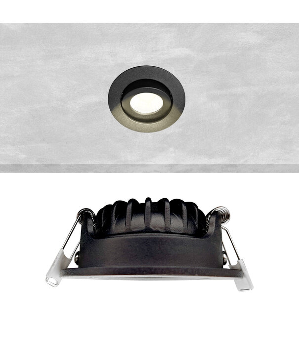 ED-10062 Spot encastré à diodes électroluminescentes IP54 blanc chaud, rond, noir, 55mm