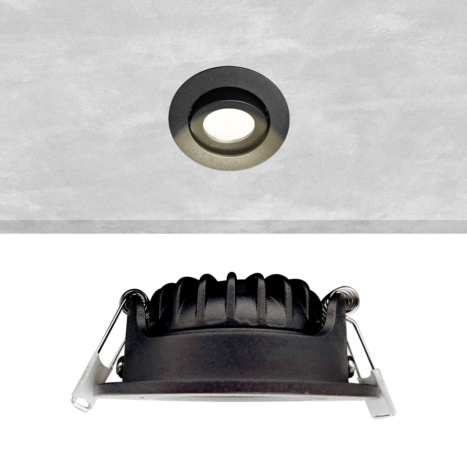 ED-10062 Spot encastré à diodes électroluminescentes IP54 blanc chaud, rond, noir, 55mm