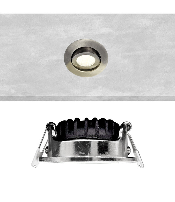 ED-10063 Spot encastré à diodes électroluminescentes IP54 blanc chaud, rond, nickel brossé, 55mm