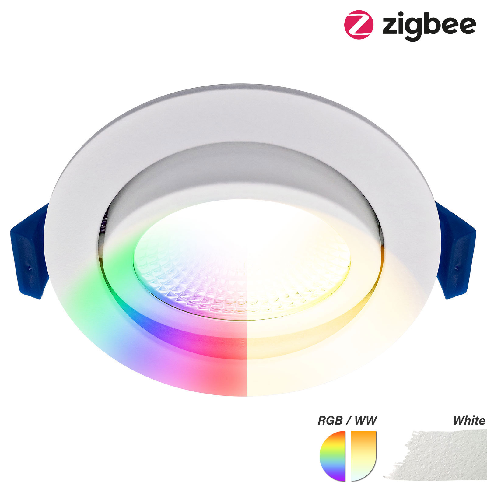 ED-10079 Zigbee led inbouwspot kleine inbouwdiepte IP54 RGBWW, rond, wit, 75mm