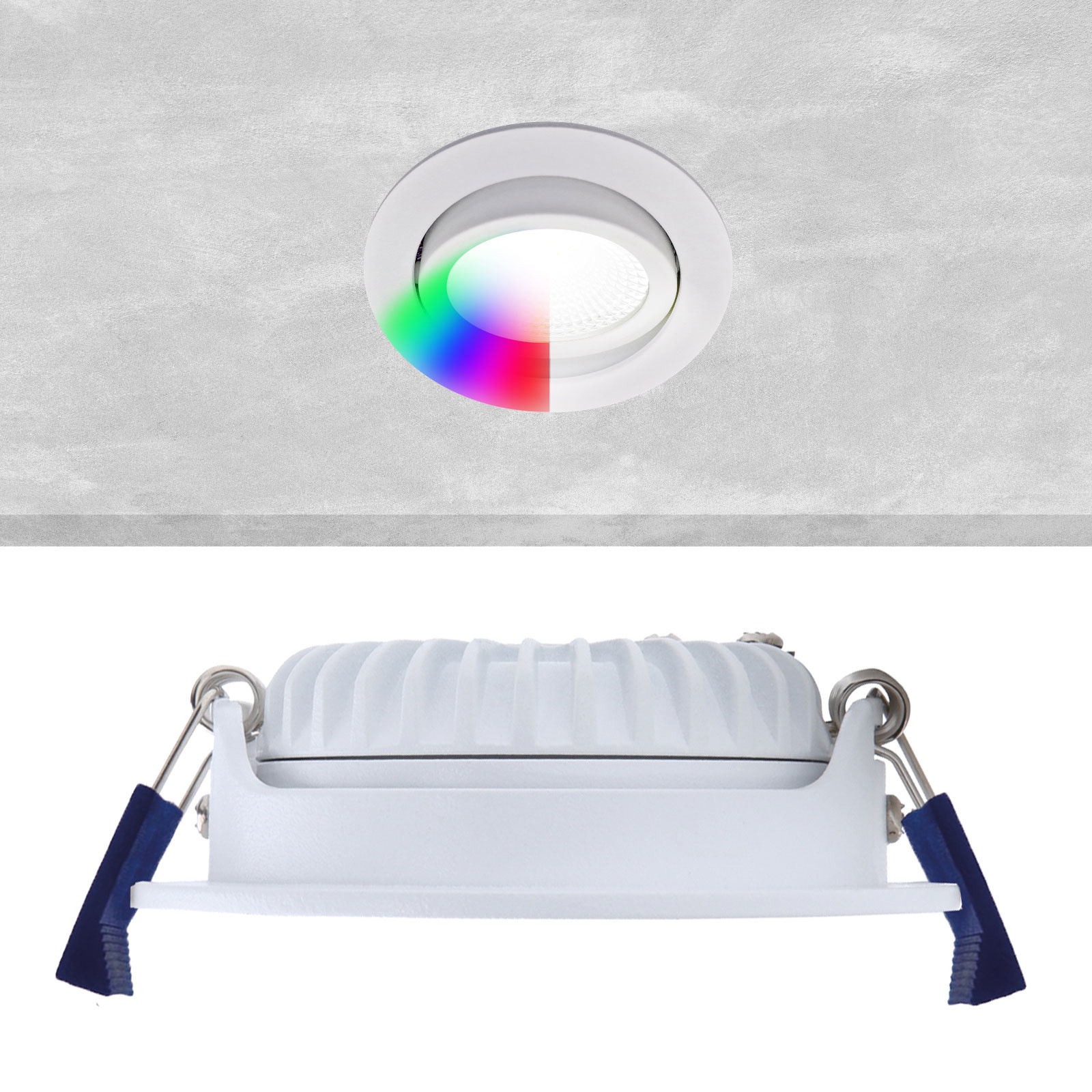 ED-10079 Zigbee led inbouwspot kleine inbouwdiepte IP54 RGBWW, rond, wit, 75mm