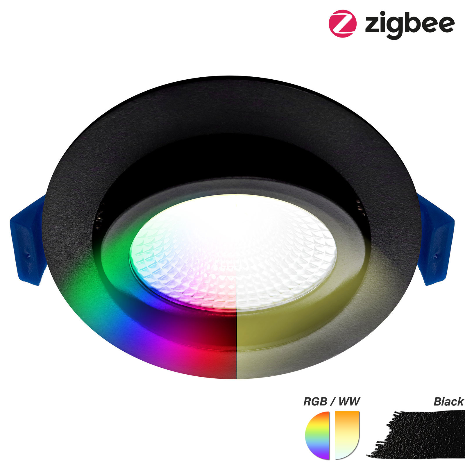 ED-10080 Zigbee led inbouwspot kleine inbouwdiepte IP54 RGBWW, rond, zwart, 75mm