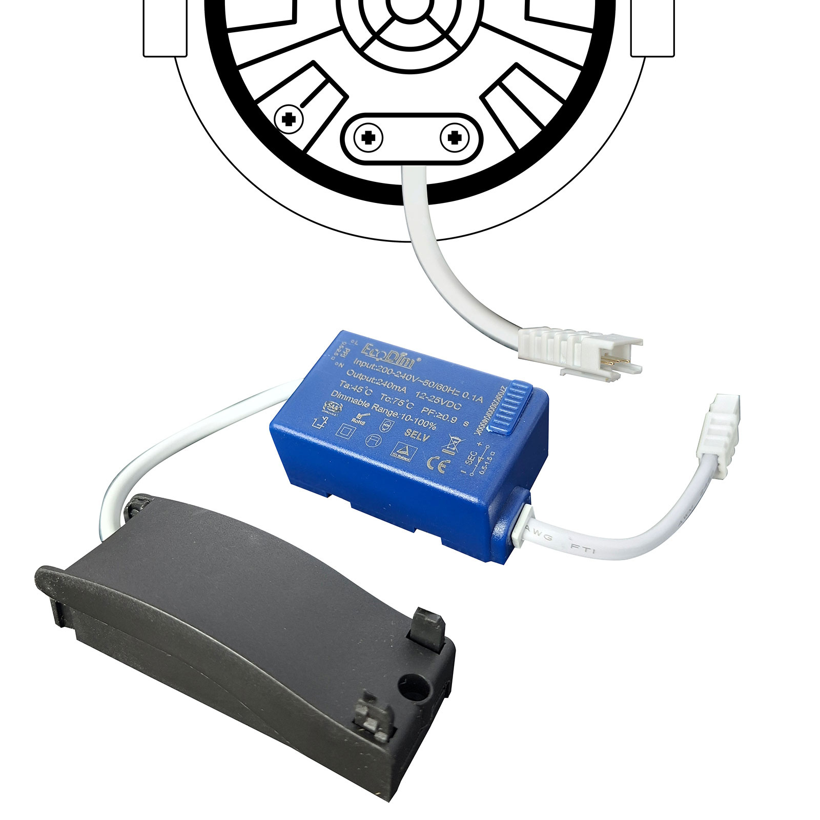 ED-10081 Led inbouwspot kleine inbouwdiepte IP65, CCT 2700K/3000K/4000K rond, wit, 68mm