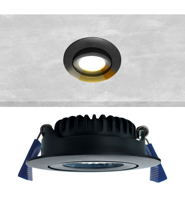 ED-10082 Spot à Led encastré petite profondeur IP65, CCT 2700K/3000K/4000K rond, noir, 68mm