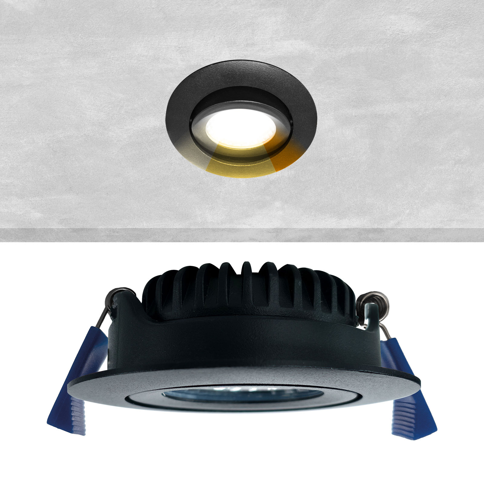 ED-10082 Led-Einbaustrahler kleine Einbautiefe IP65, CCT 2700K/3000K/4000K rund, schwarz, 68mm