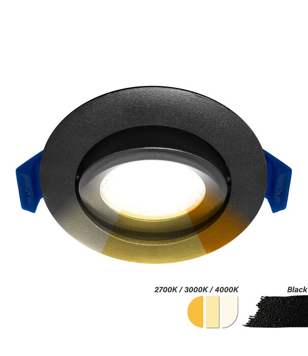 ED-10082 Spot à Led encastré petite profondeur IP65, CCT 2700K/3000K/4000K rond, noir, 68mm