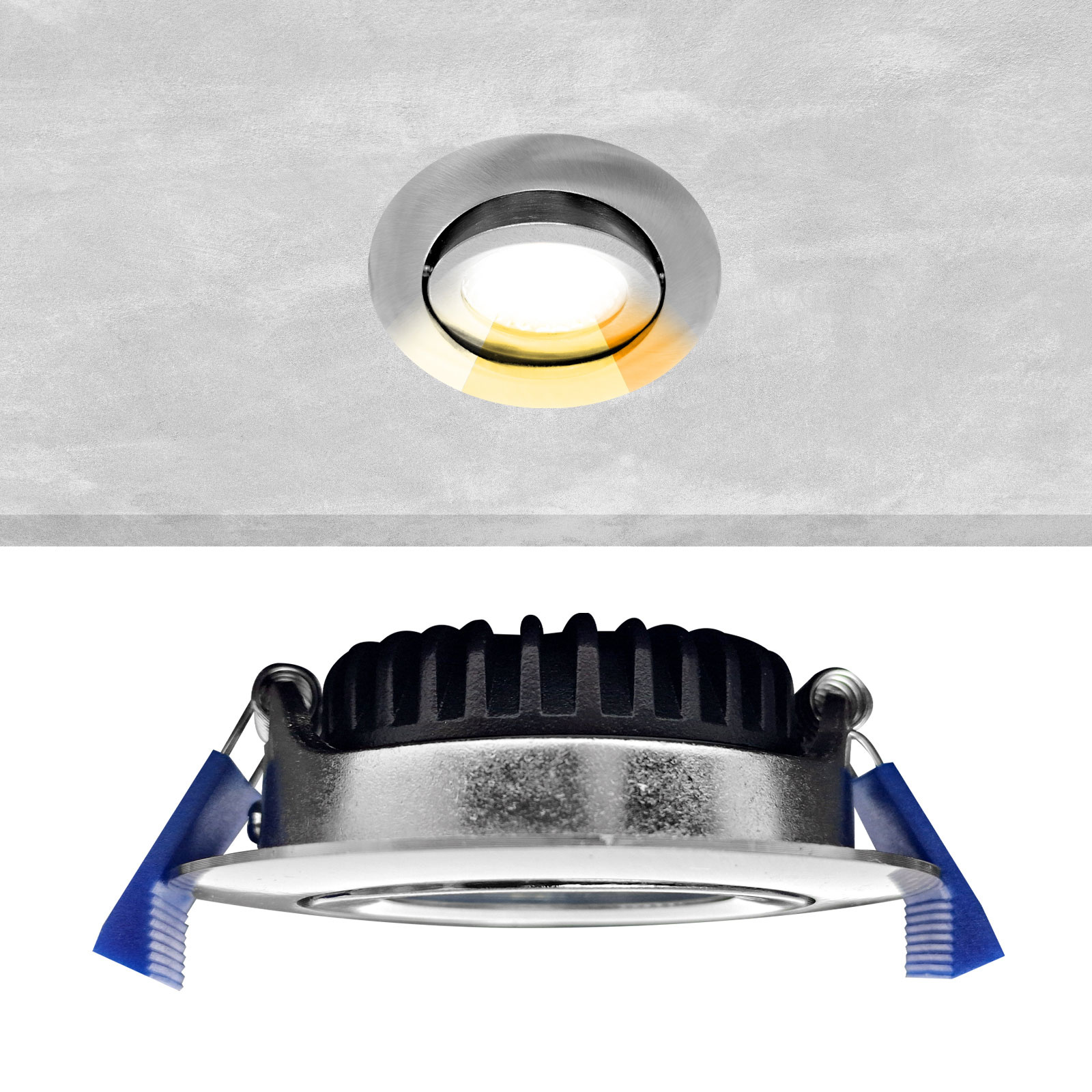 ED-10093 Spot à Led encastré petite profondeur IP65, CCT 2700K/3000K/4000K rond, acier inoxydable, 68mm