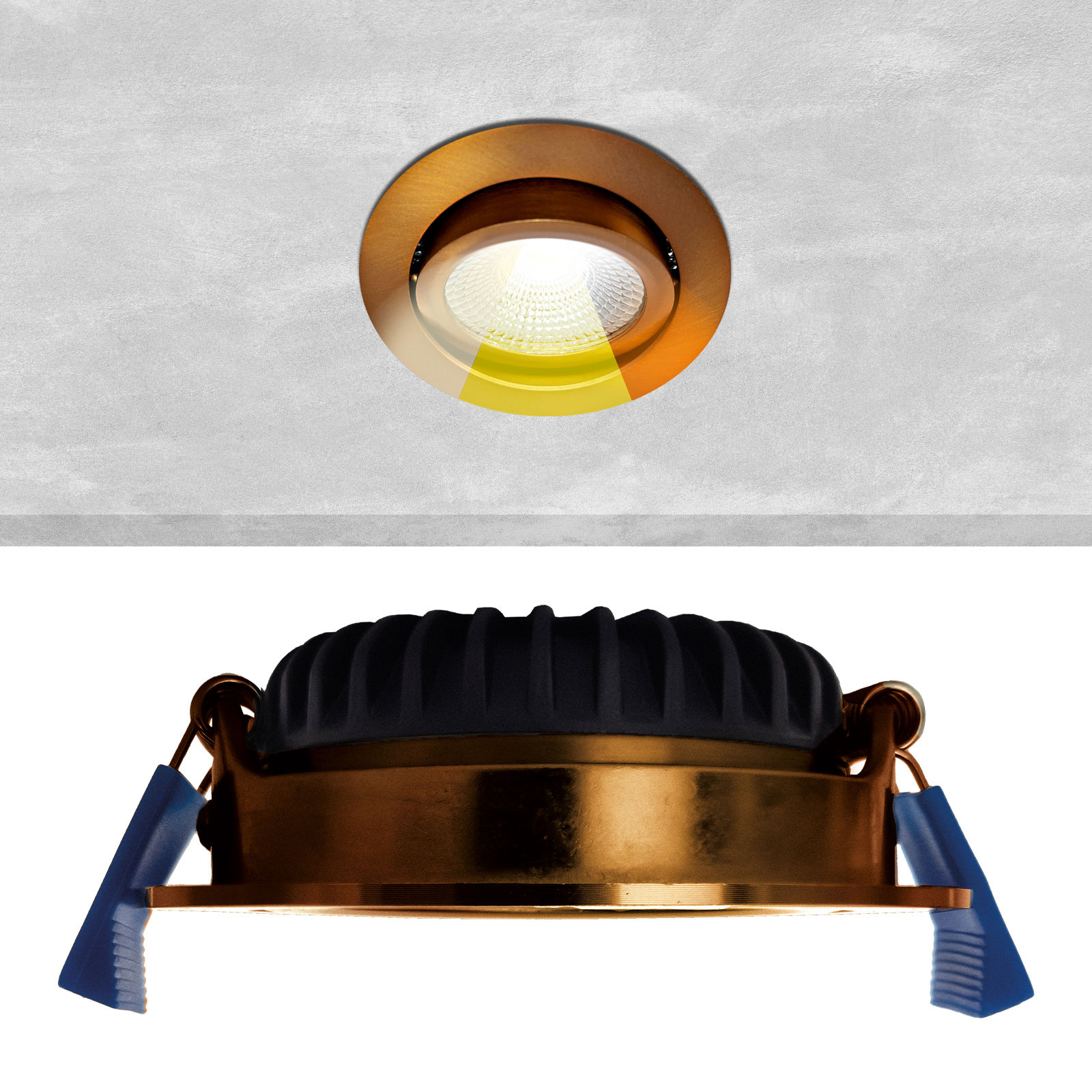 ED-10094 Led recessed spotlight small recessed depth IP54, CCT 2700K/3000K/DTW, round, bronze, 75mm