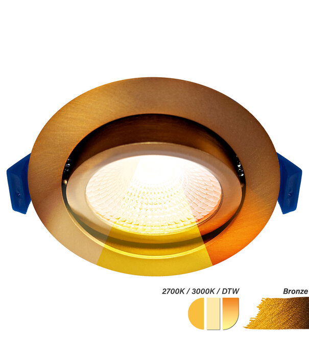 ED-10094 Led inbouwspot kleine inbouwdiepte IP54, CCT 2700K/3000K/DTW, rond, brons, 75mm