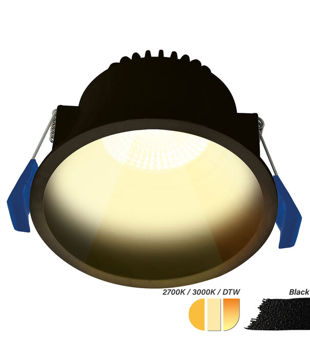ED-10097 Led inbouwspot verdiept IP54, CCT 2700K/3000K/DTW, rond, zwart, 90mm