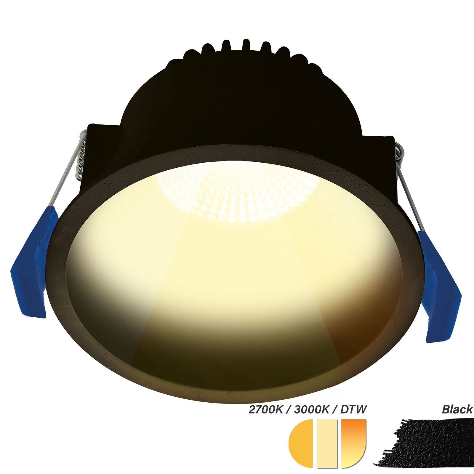 ED-10097 Led recessed downlight deepened IP54, CCT 2700K/3000K/DTW, round, black, 90mm