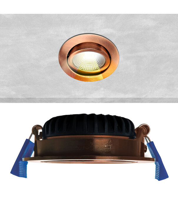 ED-10103 Led-Einbaustrahler kleine Einbautiefe IP54, CCT 2700K/3000K/DTW, rund, Kupfer gebürstet, 75mm