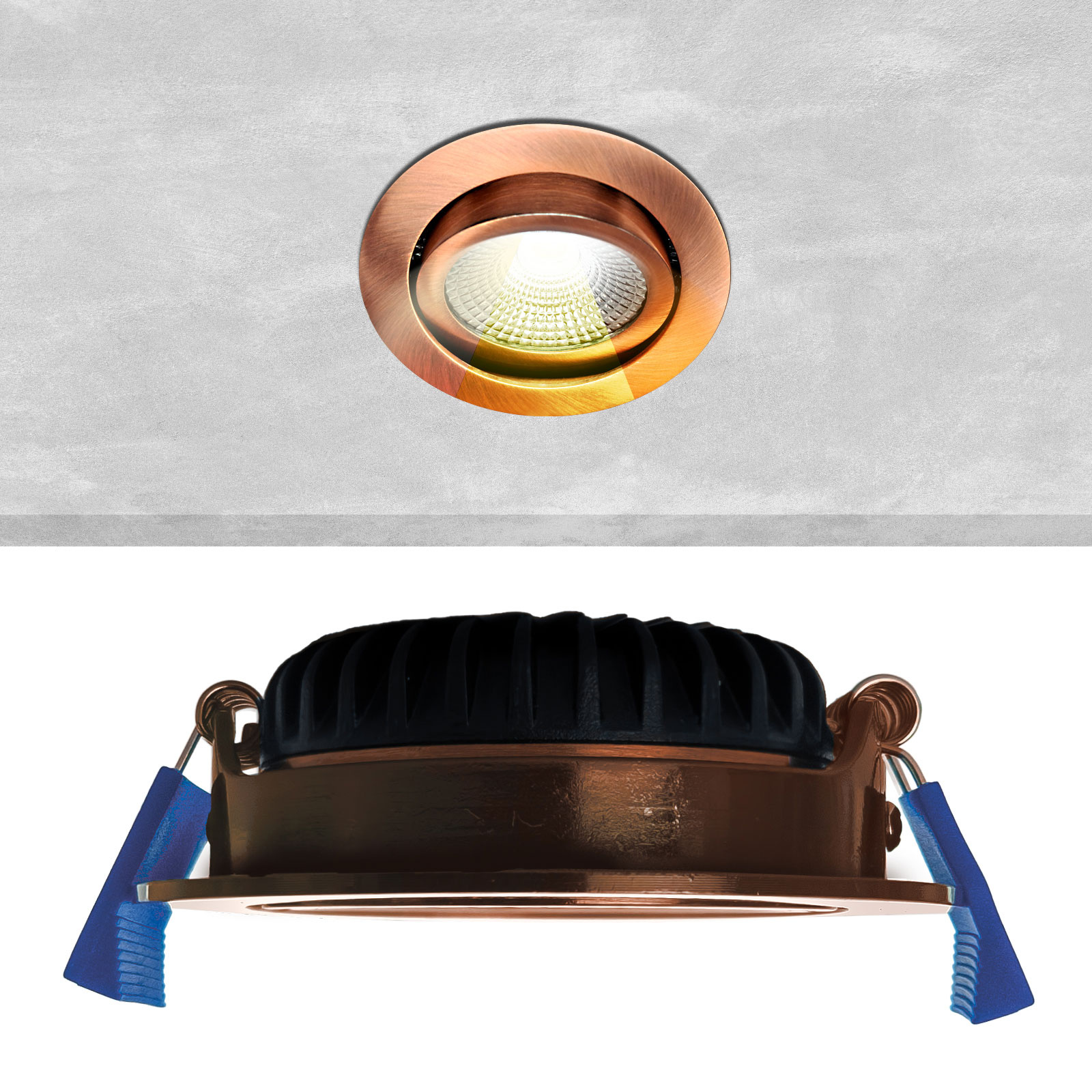 ED-10103 Led recessed spotlight small recessed depth IP54, CCT 2700K/3000K/DTW, round, brushed copper, 75mm