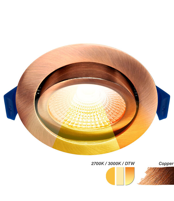 ED-10103 Led recessed spotlight small recessed depth IP54, CCT 2700K/3000K/DTW, round, brushed copper, 75mm
