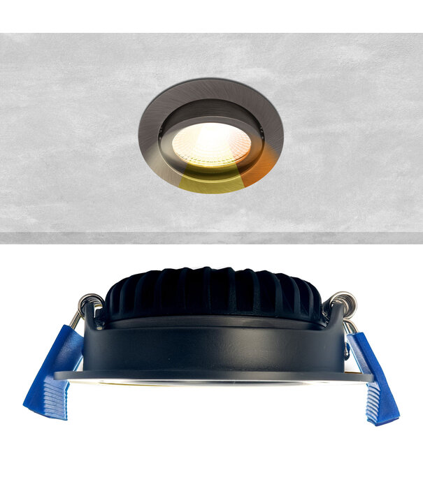 ED-10104 Spot à Led encastré petit profondeur IP54, CCT 2700K/3000K/DTW, rond, gun metal, 75mm