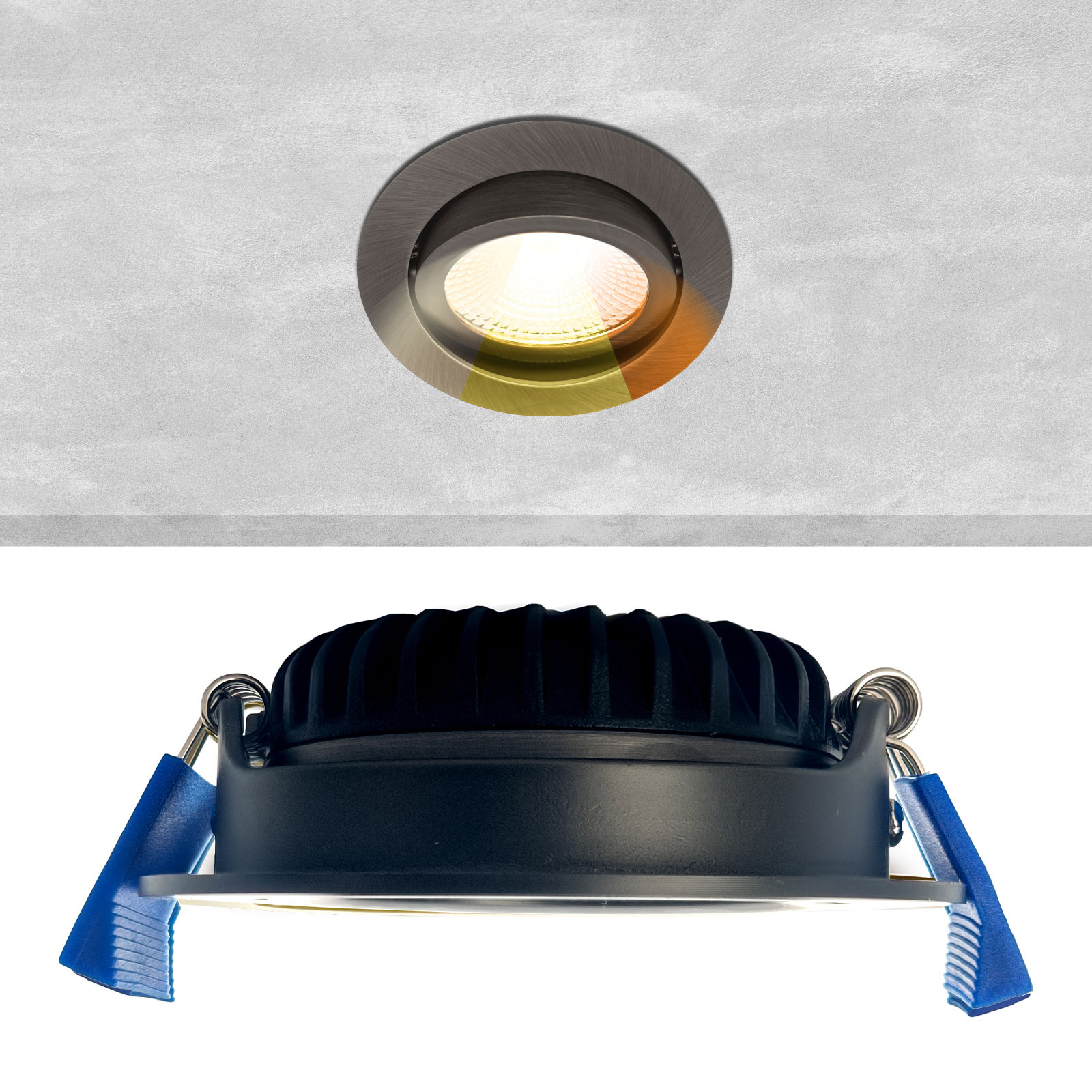 ED-10104 Led recessed spotlight small recessed depth IP54, CCT 2700K/3000K/DTW, round, gun metal, 75mm
