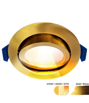 ED-10095 Led inbouwspot kleine inbouwdiepte IP54, CCT 2700K/3000K/DTW, rond, goud/messing, 75mm